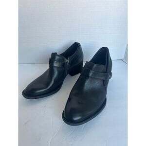 BORN Timmons Chukka Black Leather Zip Block Heel Straps Bootie Shoes Sz 8.5